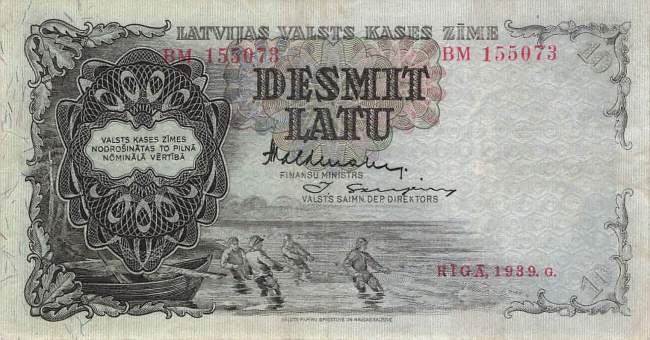 Lettland p29d 10 Latu 1939